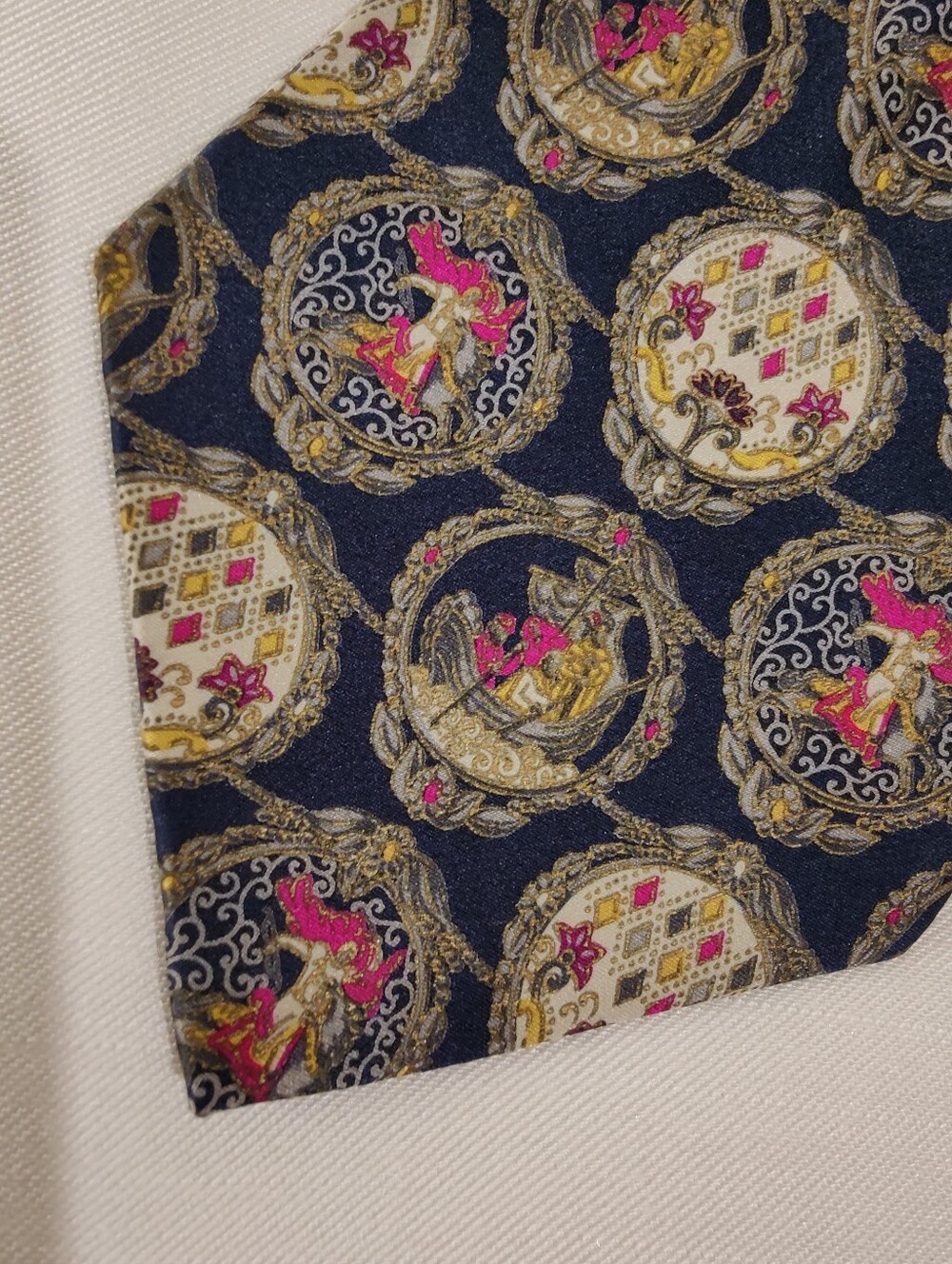 Brioni Navy Silk Tie with Renaissance Inspied Gold Medallions and Figures - Picture 3 of 10
